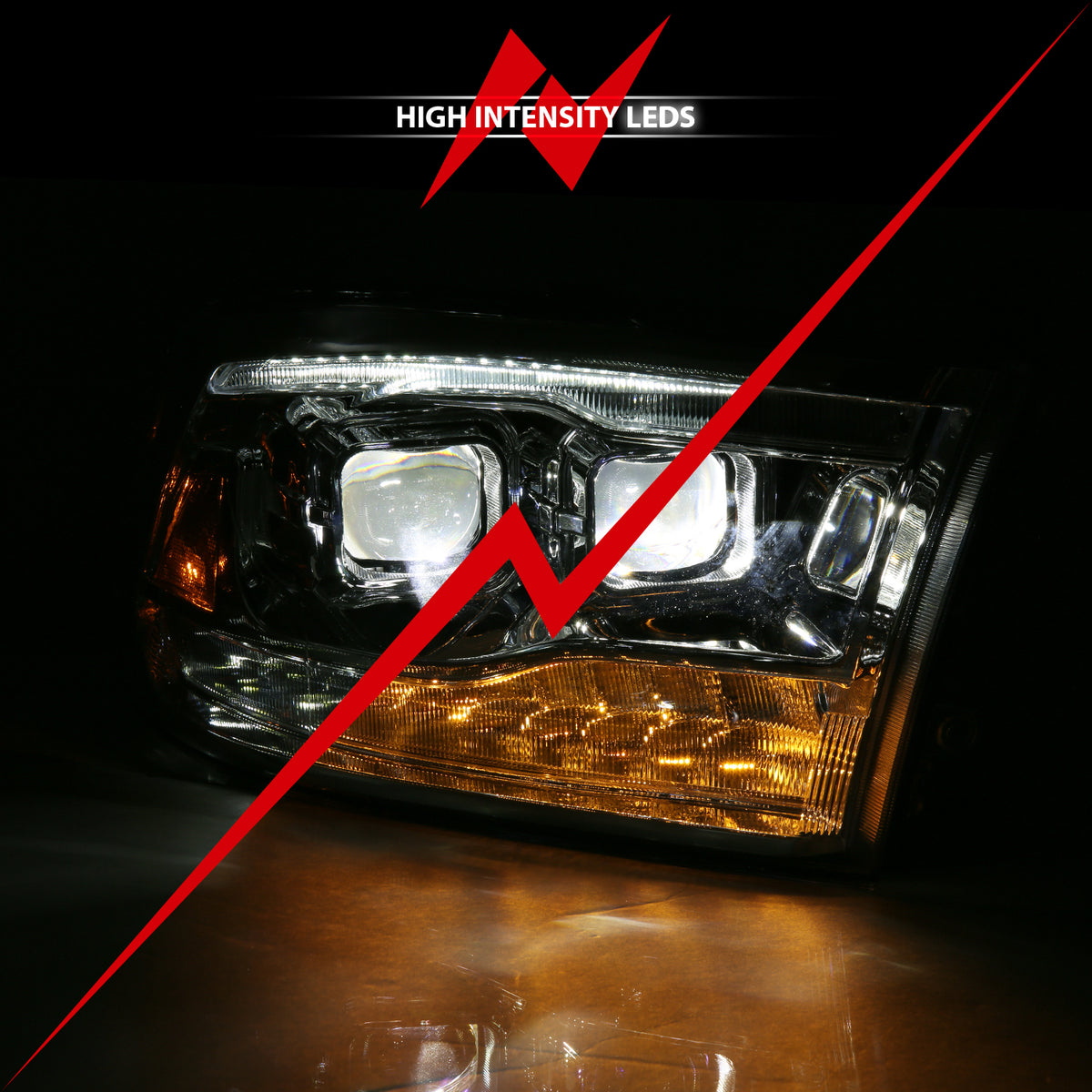 LED Projector Headlights LED Projector Plank Style Switchback H.l Halo Chrome Amber (Oe Style)Ram 1500/2500/3500 2011-2018 AnzoUSA-5