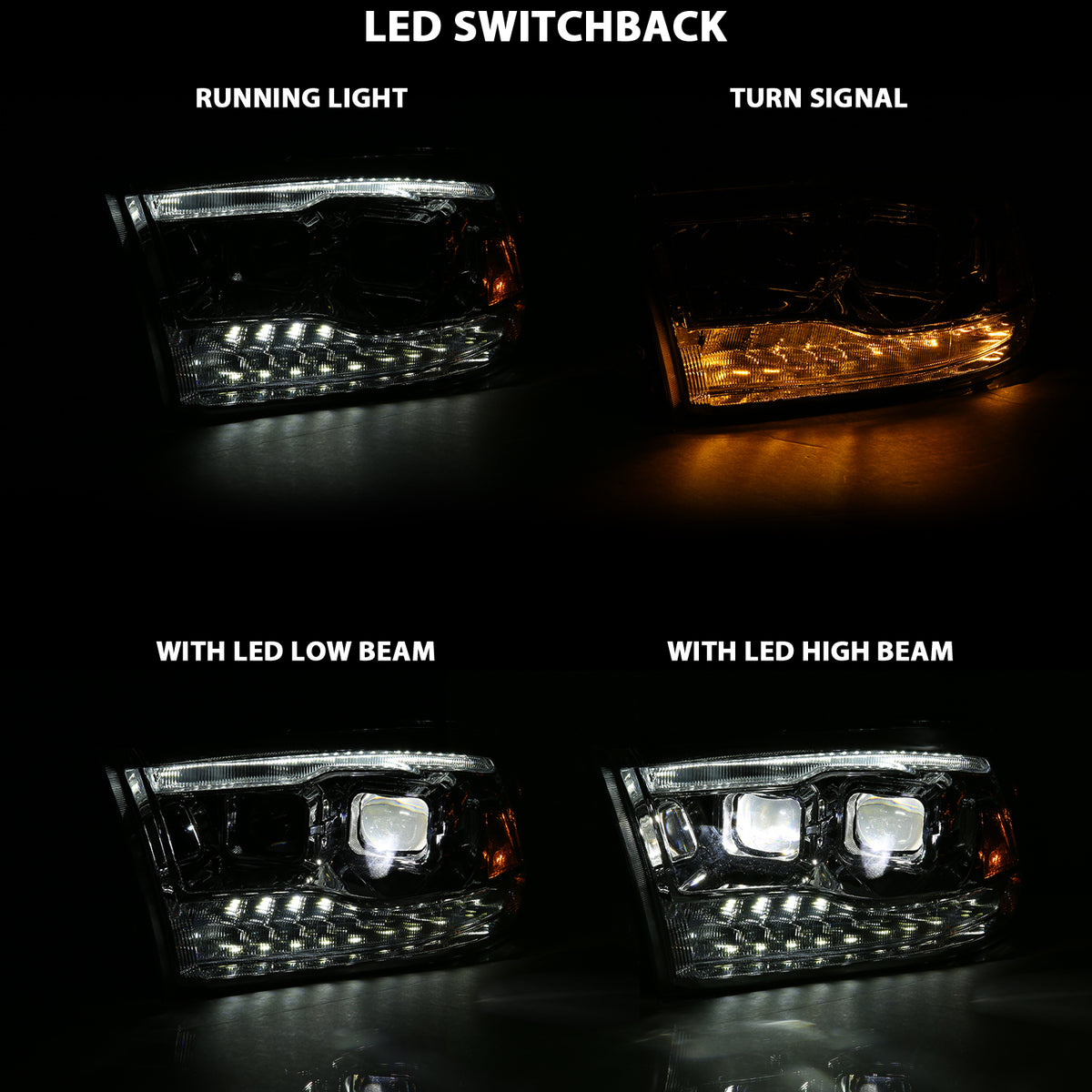 LED Projector Headlights LED Projector Plank Style Switchback H.l Halo Chrome Amber (Oe Style)Ram 1500/2500/3500 2011-2018 AnzoUSA-6