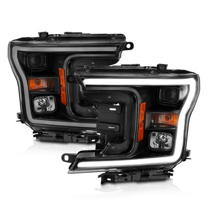 Projector Headlights Plank Style Headlight Black Amber (Without Switchback) Ford F-150 2018-2020 AnzoUSA-1