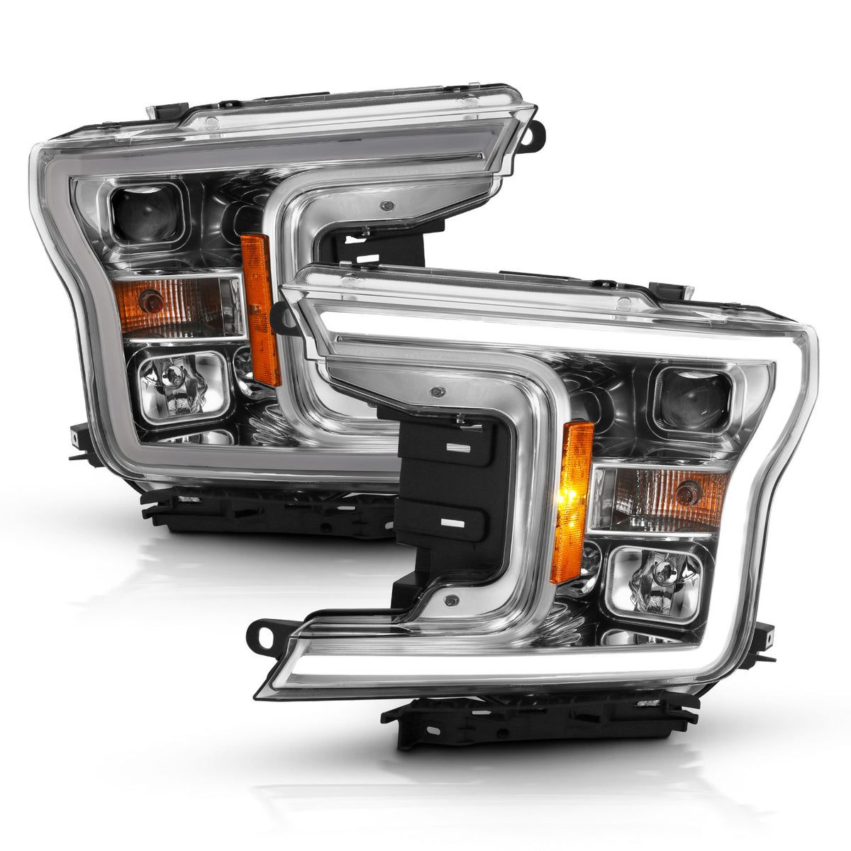 Projector Headlights Projector Plank Style Headlight Chrome Amber (Without Switchback) Ford F-150 2018-2020 AnzoUSA-1