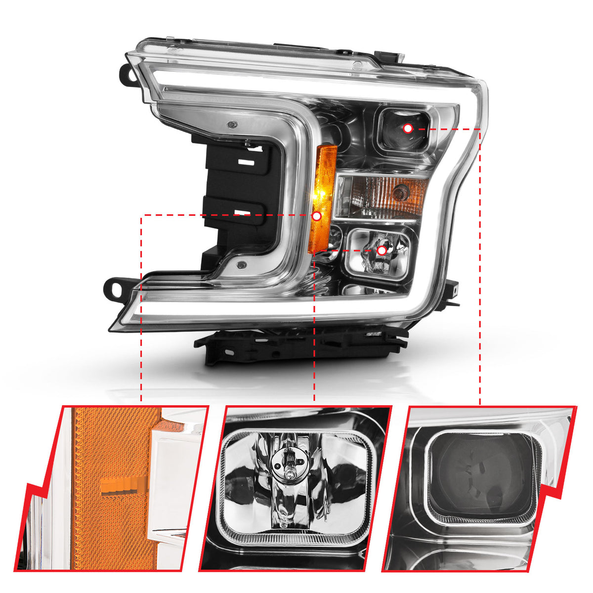 Projector Headlights Projector Plank Style Headlight Chrome Amber (Without Switchback) Ford F-150 2018-2020 AnzoUSA-2