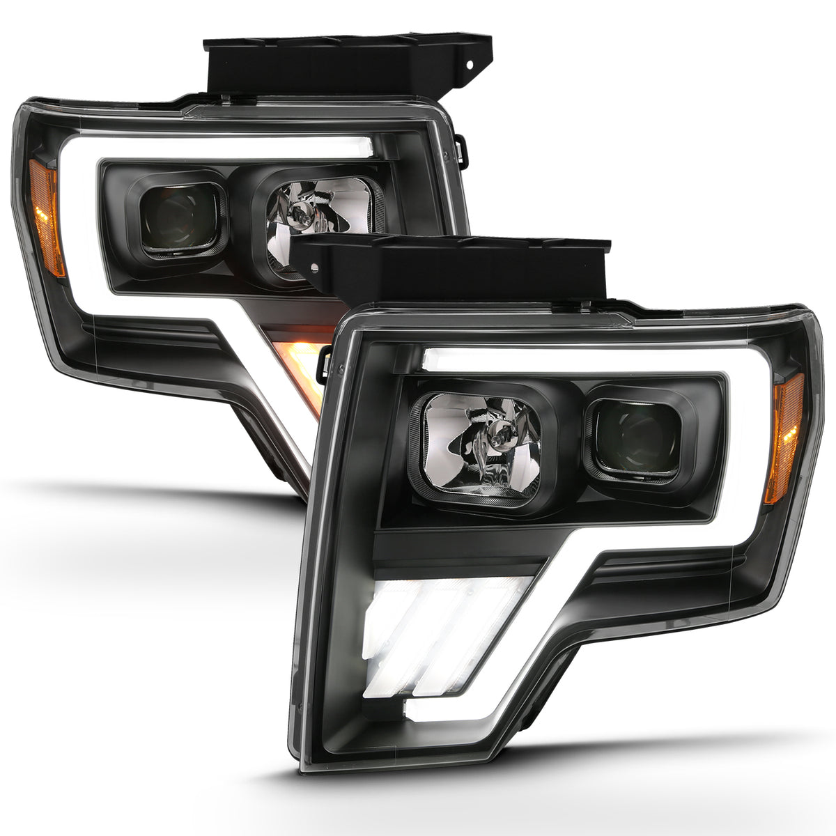 Projector Headlights Light Bar G4 Switchback Headlightblack Amber Ford F-150 2009-2014 AnzoUSA-1