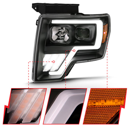 Projector Headlights Light Bar G4 Switchback Headlightblack Amber Ford F-150 2009-2014 AnzoUSA-2
