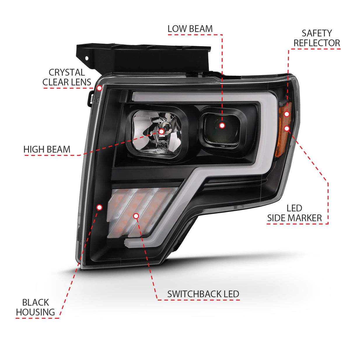 Projector Headlights Light Bar G4 Switchback Headlightblack Amber Ford F-150 2009-2014 AnzoUSA-3