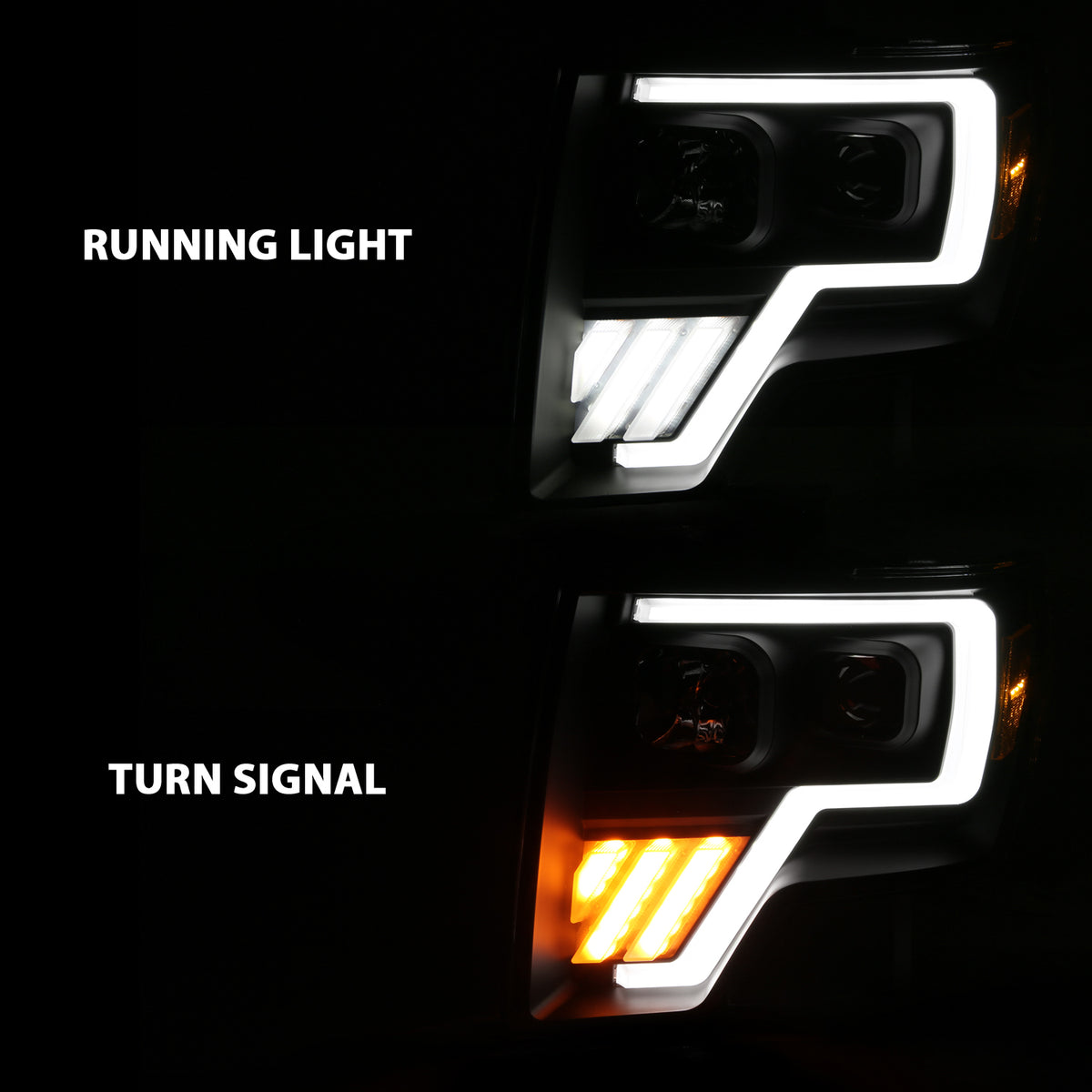Projector Headlights Light Bar G4 Switchback Headlightblack Amber Ford F-150 2009-2014 AnzoUSA-6