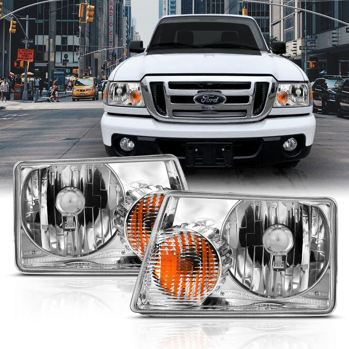 Crystal Headlight Chrome Ford Ranger 2001-2011 AnzoUSA