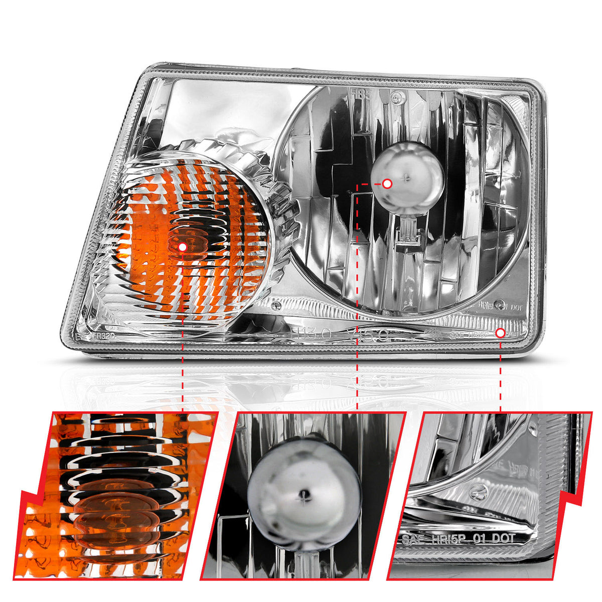 Crystal Headlight Chrome Ford Ranger 2001-2011 AnzoUSA-2
