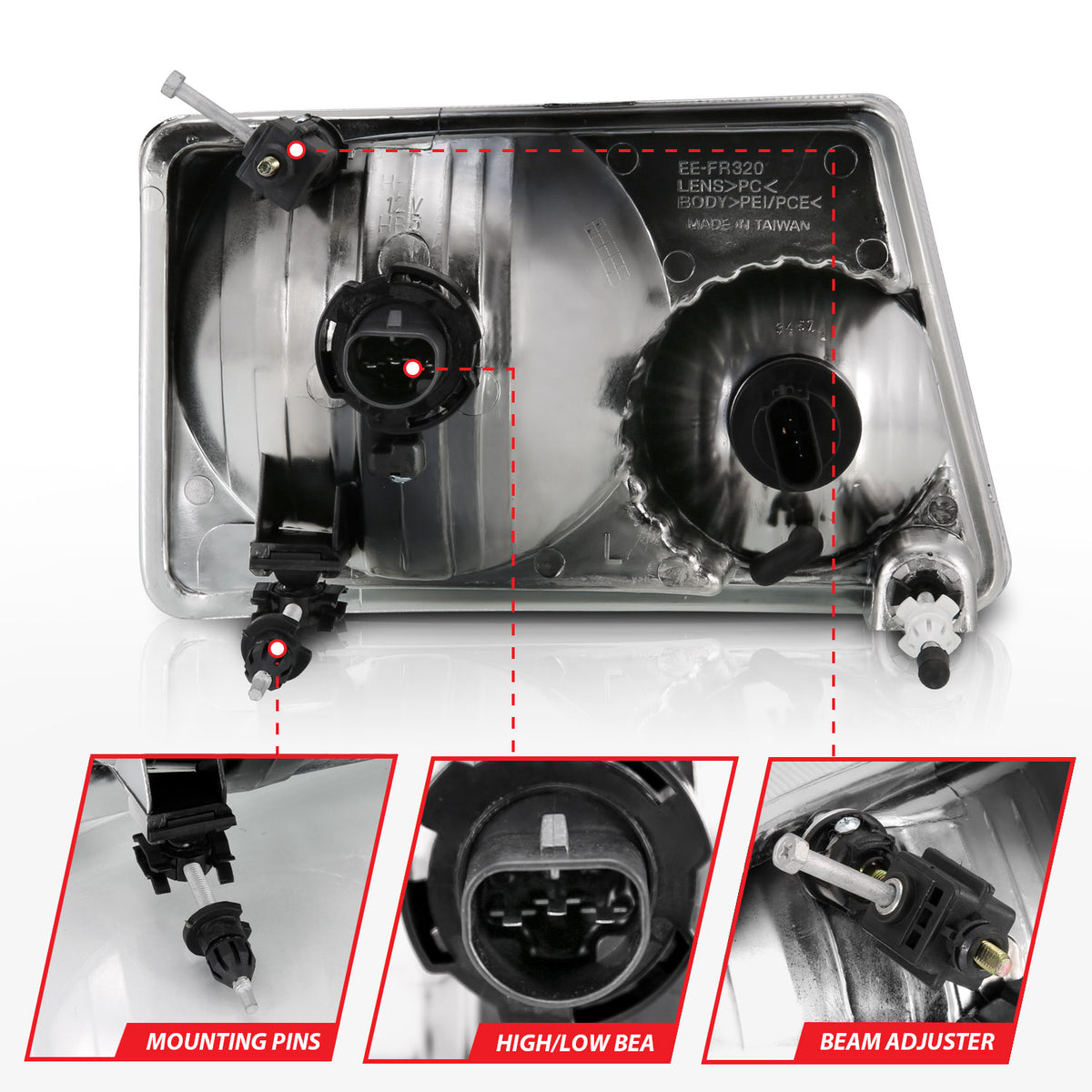 Crystal Headlight Chrome Ford Ranger 2001-2011 AnzoUSA-4