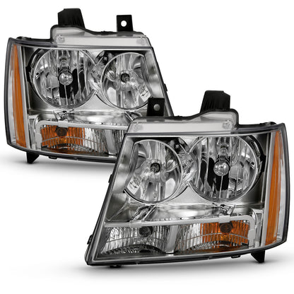 Crystal Headlight Chrome Amber (Oe) Chevrolet Avalanche/Suburban 2500 2007-2013, Chevrolet Suburban 2014, Chevrolet Suburban 1500/Tahoe 2007-2014 AnzoUSA-1