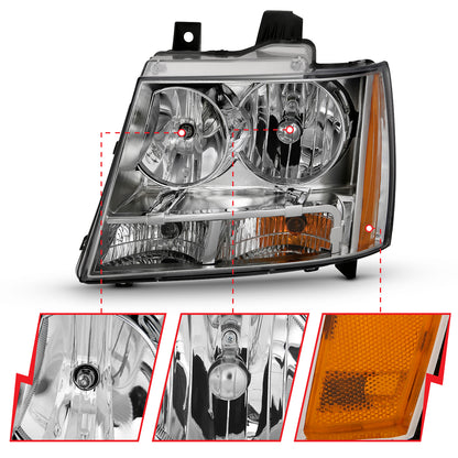 Crystal Headlight Chrome Amber (Oe) Chevrolet Avalanche/Suburban 2500 2007-2013, Chevrolet Suburban 2014, Chevrolet Suburban 1500/Tahoe 2007-2014 AnzoUSA-2