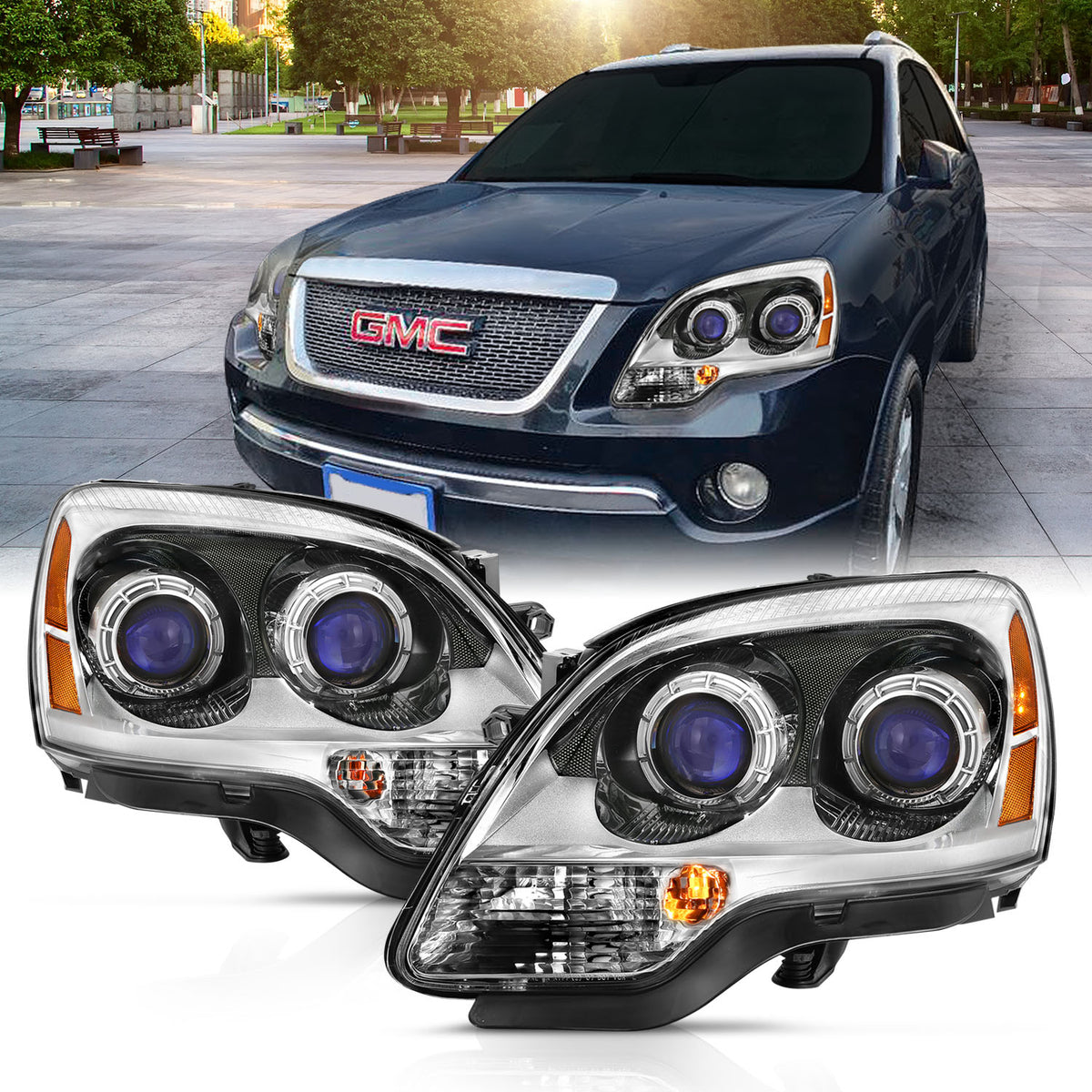 Crystal Headlight Chrome Amber (Oe) GMC Acadia 2007-2012 AnzoUSA