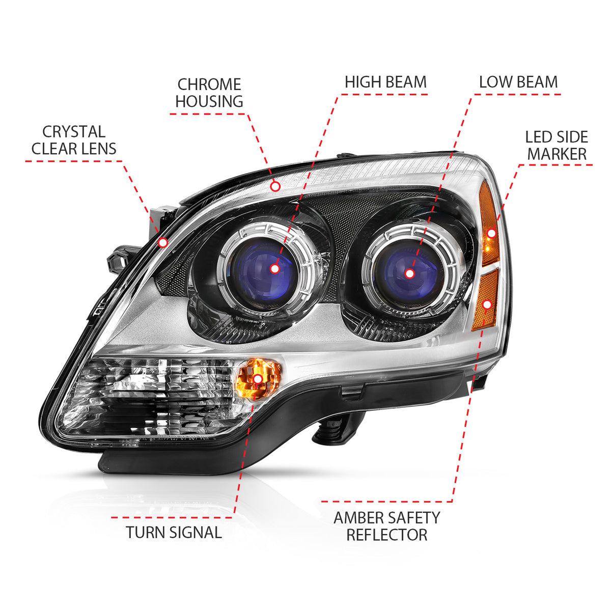 Crystal Headlight Chrome Amber (Oe) GMC Acadia 2007-2012 AnzoUSA-3