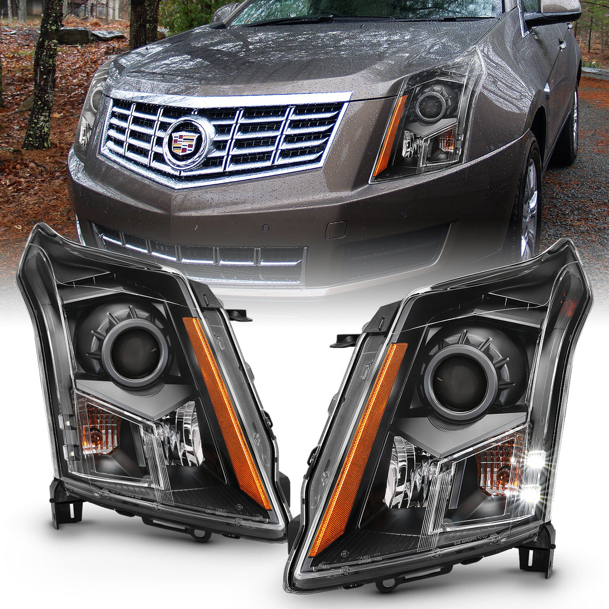 Projector Headlights H.l Black Amber (Oe) Cadillac SRX 2010-2016 AnzoUSA