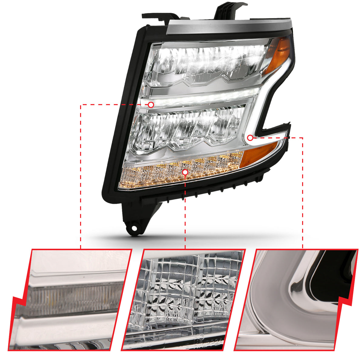 LED Crystal Headlights LED Plank Style Chrome Clear W/Sequential Amber Pair Chevrolet Suburban/Tahoe 2015-2020 AnzoUSA-2