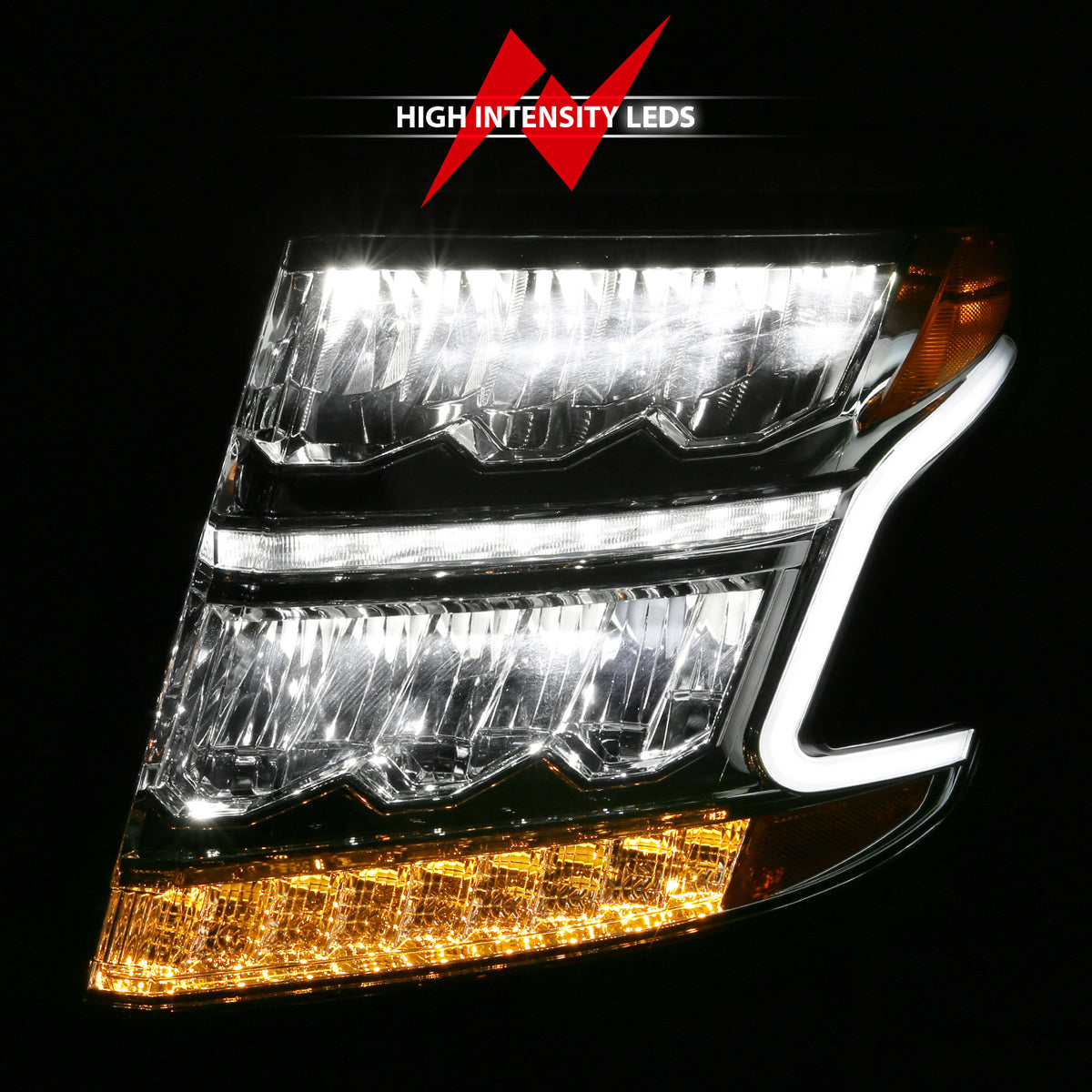 LED Crystal Headlights LED Plank Style Chrome Clear W/Sequential Amber Pair Chevrolet Suburban/Tahoe 2015-2020 AnzoUSA-5