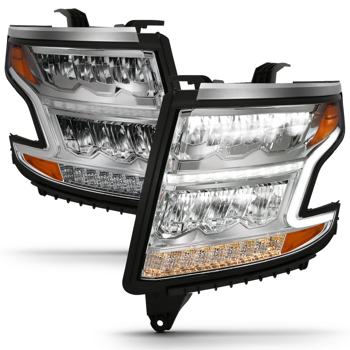 LED Crystal Headlights LED Plank Style Chrome Clear W/Sequential Amber Pair Chevrolet Suburban/Tahoe 2015-2020 AnzoUSA-7