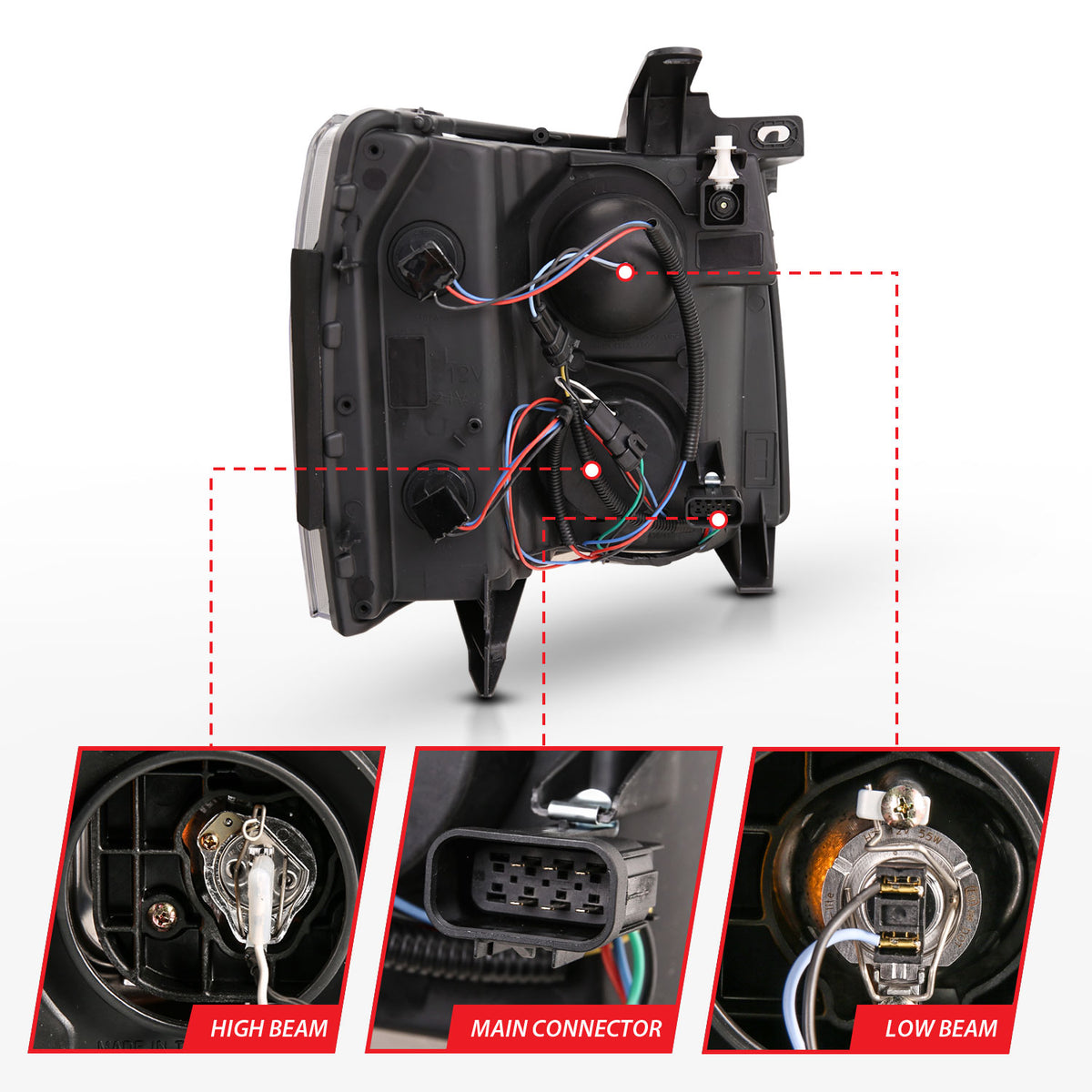 Projector Headlights Plank Styel Black Amber Pair Chevrolet Silverado 1500/3500 2007-2013, 2500/2500 HD/3500 HD 2007-2014 AnzoUSA-4