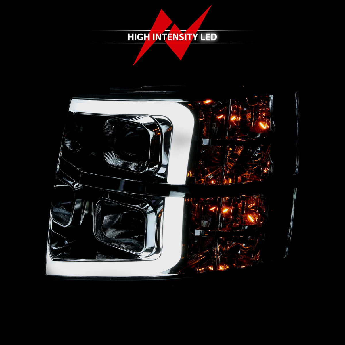 Projector Headlights Plank Style Chrome Amber Pair Chevrolet Silverado 1500/3500 2007-2013, 2500/2500 HD/3500 HD 2007-2014 AnzoUSA-5