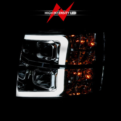 Projector Headlights Plank Style Chrome Amber Pair Chevrolet Silverado 1500/3500 2007-2013, 2500/2500 HD/3500 HD 2007-2014 AnzoUSA-5