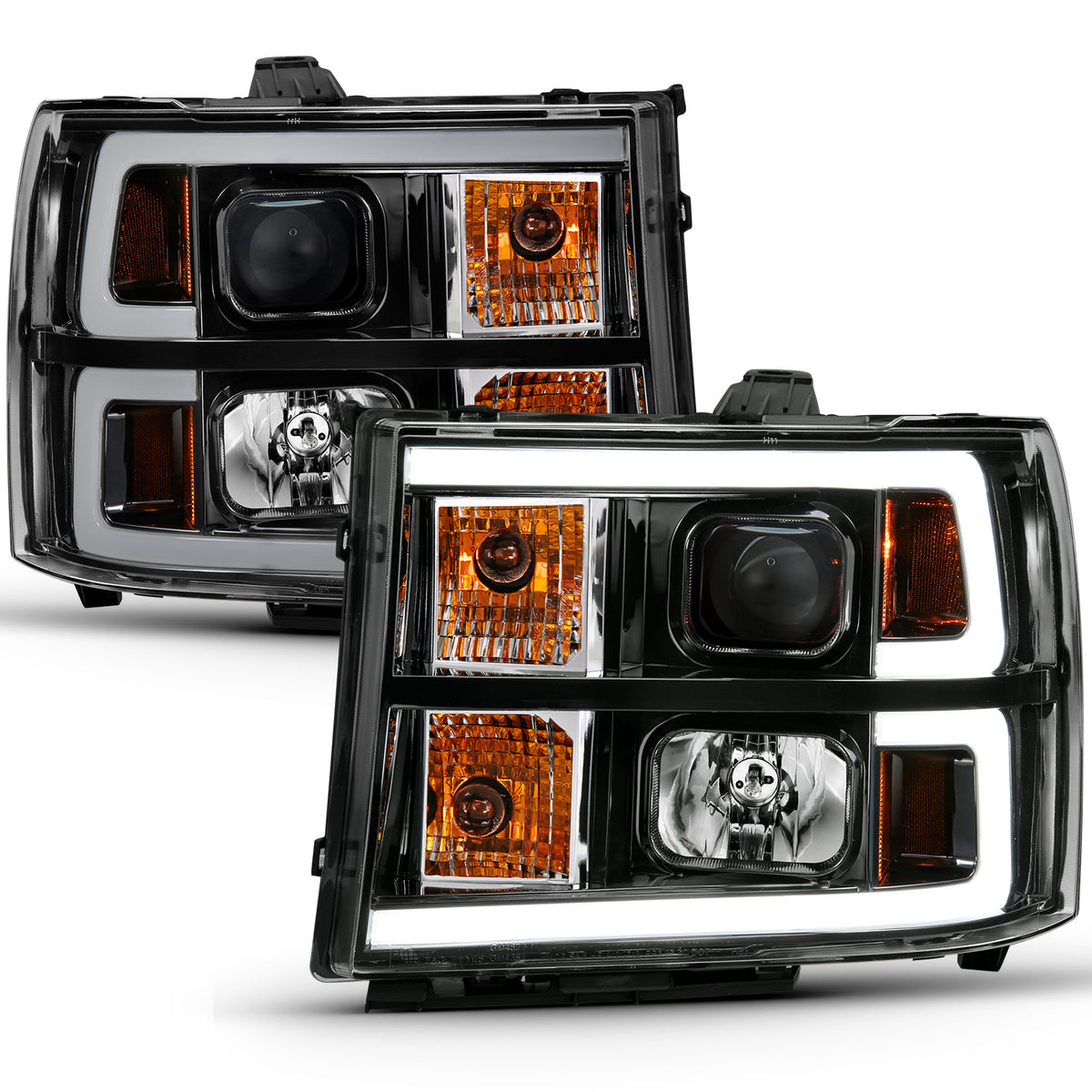 Projector Headlight Plank Style Black W/ Clear Lens Amber GMC Sierra 1500 2007-2013, 2500 HD/3500 HD 2007-2014 AnzoUSA-1