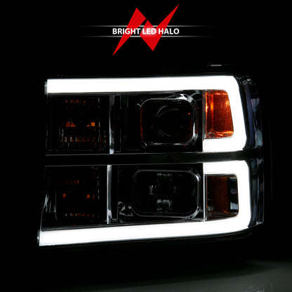 Projector Headlight Plank Style Chrome K W/ Clear Lens Amber GMC Sierra 1500 2007-2013, 2500 HD/3500 HD 2007-2014 AnzoUSA-5