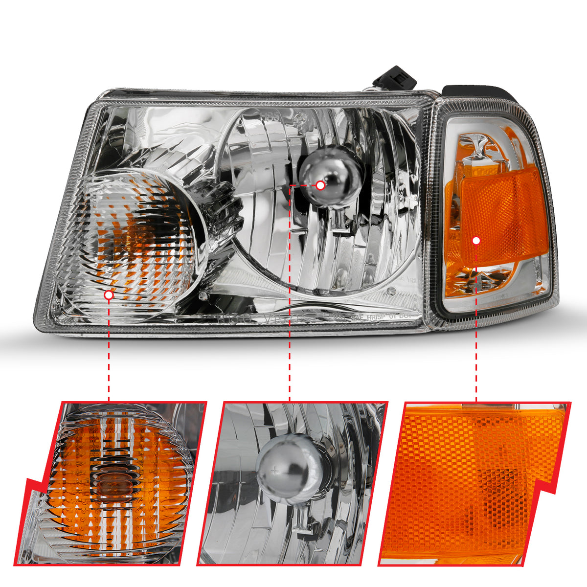 Headlight Set Crystal Headlights Chrome W/ Corner Lights Ford Ranger 2001-2011 AnzoUSA-2