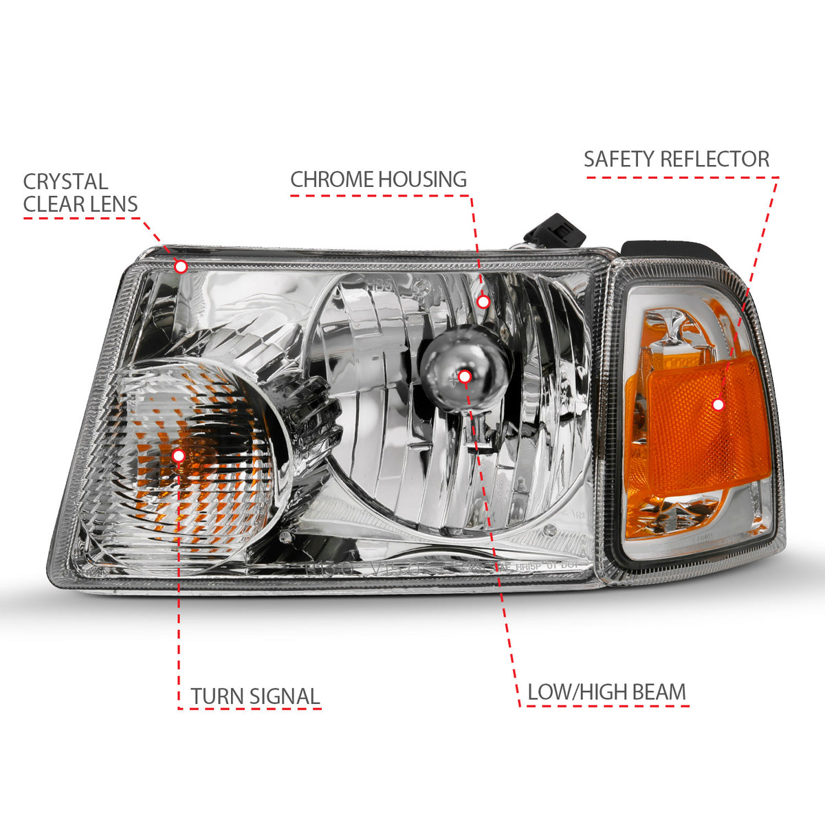 Headlight Set Crystal Headlights Chrome W/ Corner Lights Ford Ranger 2001-2011 AnzoUSA-3