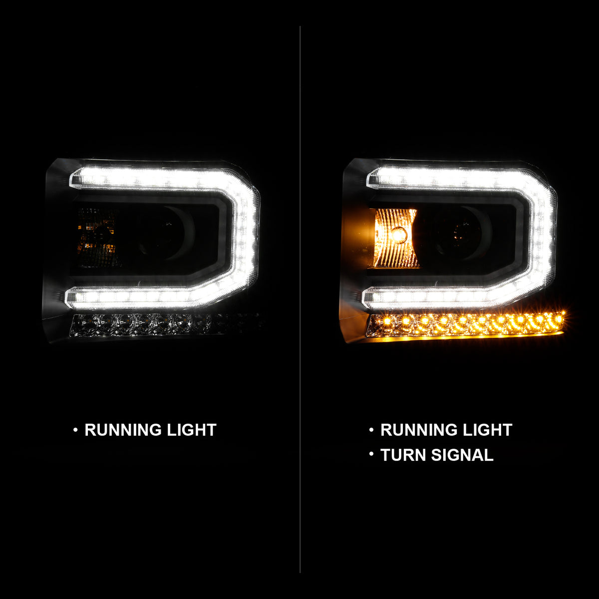 Projector Headlights Plank Style Black W/ Sequential GMC Sierra 1500 2016-2019 AnzoUSA-1