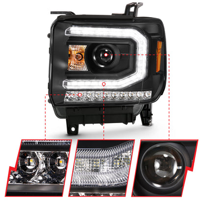 Projector Headlights Plank Style Black W/ Sequential GMC Sierra 1500 2016-2019 AnzoUSA-2