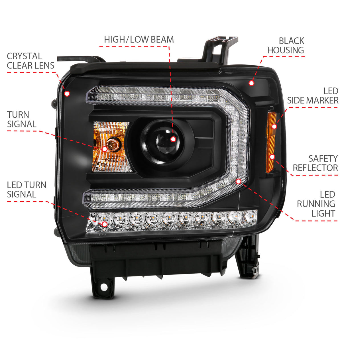 Projector Headlights Plank Style Black W/ Sequential GMC Sierra 1500 2016-2019 AnzoUSA-3