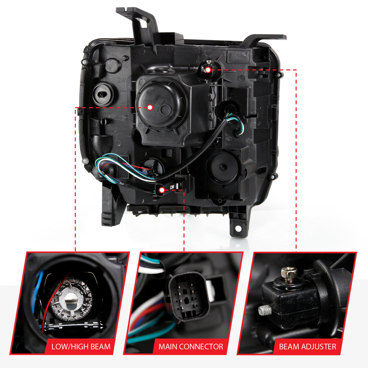 Projector Headlights Plank Style Black W/ Sequential GMC Sierra 1500 2016-2019 AnzoUSA-4