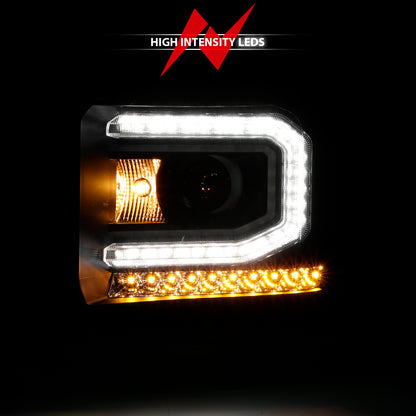 Projector Headlights Plank Style Black W/ Sequential GMC Sierra 1500 2016-2019 AnzoUSA-5