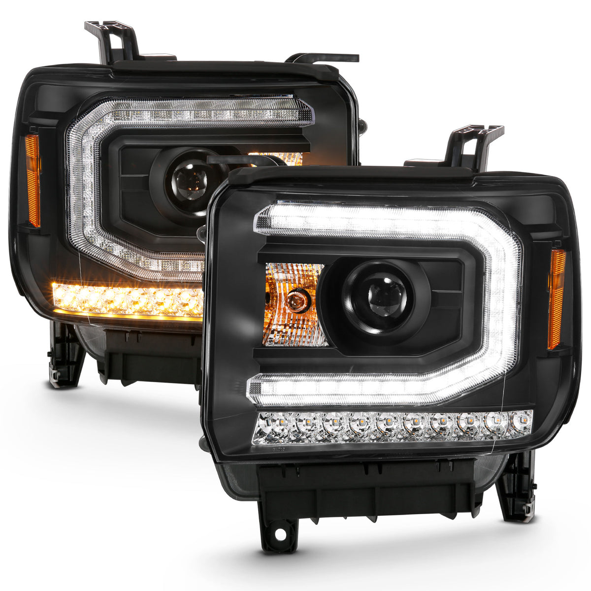 Projector Headlights Plank Style Black W/ Sequential GMC Sierra 1500 2016-2019 AnzoUSA-6