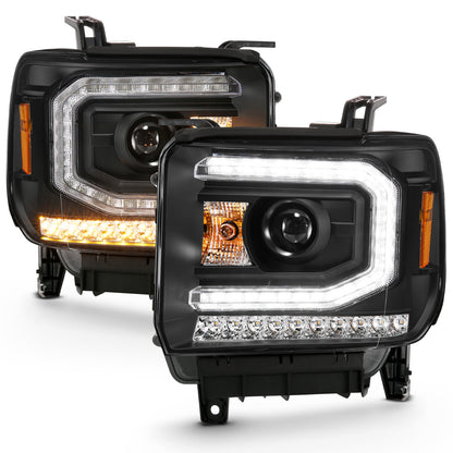 Projector Headlights Plank Style Black W/ Sequential GMC Sierra 1500 2016-2019 AnzoUSA-6