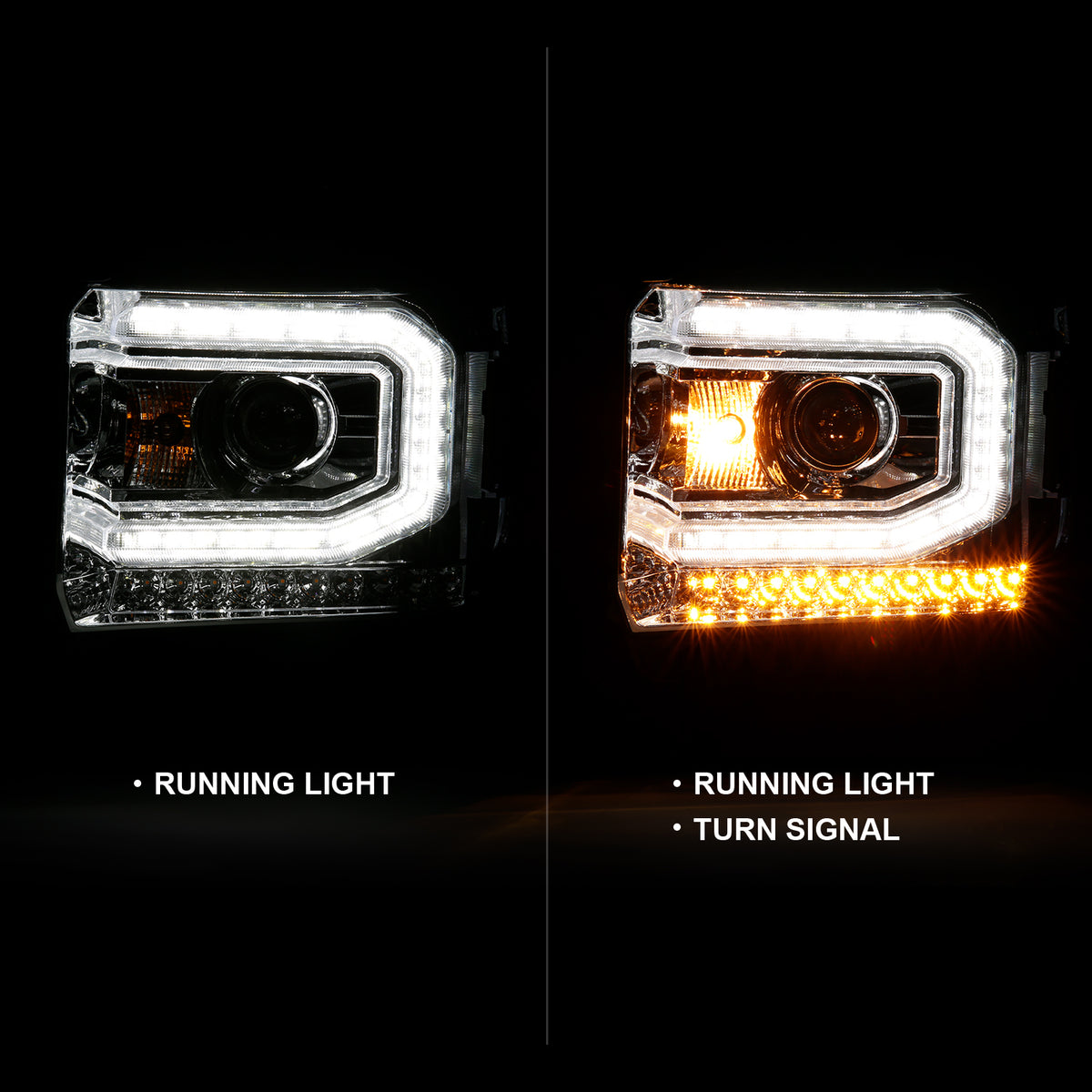 Projector Headlights Plank Style Chrome W/ Sequential GMC Sierra 1500 2016-2019 AnzoUSA-1
