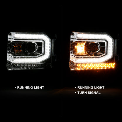 Projector Headlights Plank Style Chrome W/ Sequential GMC Sierra 1500 2016-2019 AnzoUSA-1