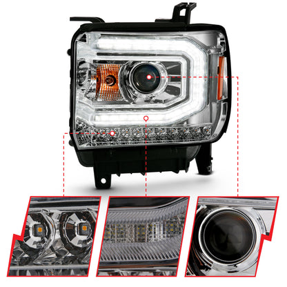 Projector Headlights Plank Style Chrome W/ Sequential GMC Sierra 1500 2016-2019 AnzoUSA-2