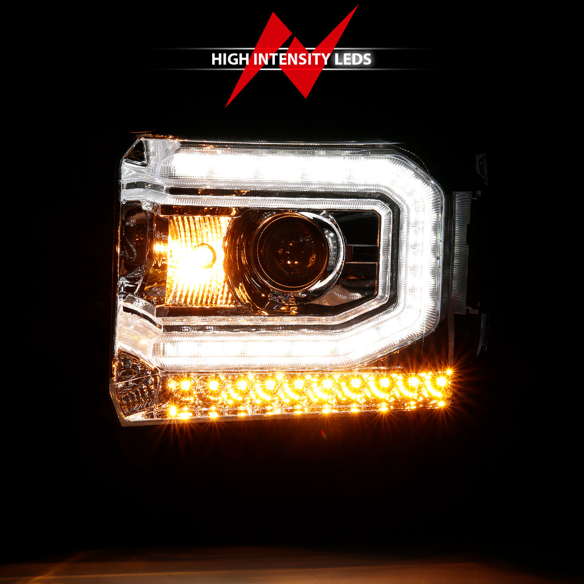 Projector Headlights Plank Style Chrome W/ Sequential GMC Sierra 1500 2016-2019 AnzoUSA-5