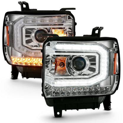 Projector Headlights Plank Style Chrome W/ Sequential GMC Sierra 1500 2016-2019 AnzoUSA-6