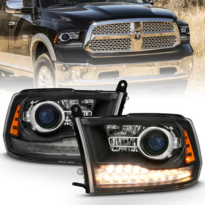 Projector Headlights Plank Style Switchback Matte Black Housing Clear Lens PairRam 1500/2500/3500 2011-2018 AnzoUSA