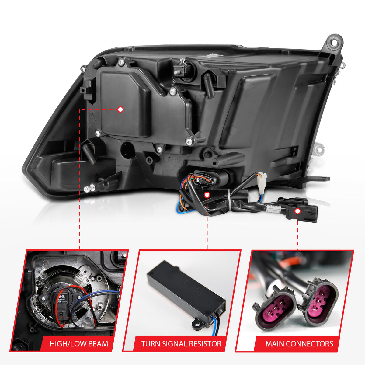 Projector Headlights Plank Style Switchback Matte Black Housing Clear Lens PairRam 1500/2500/3500 2011-2018 AnzoUSA-4