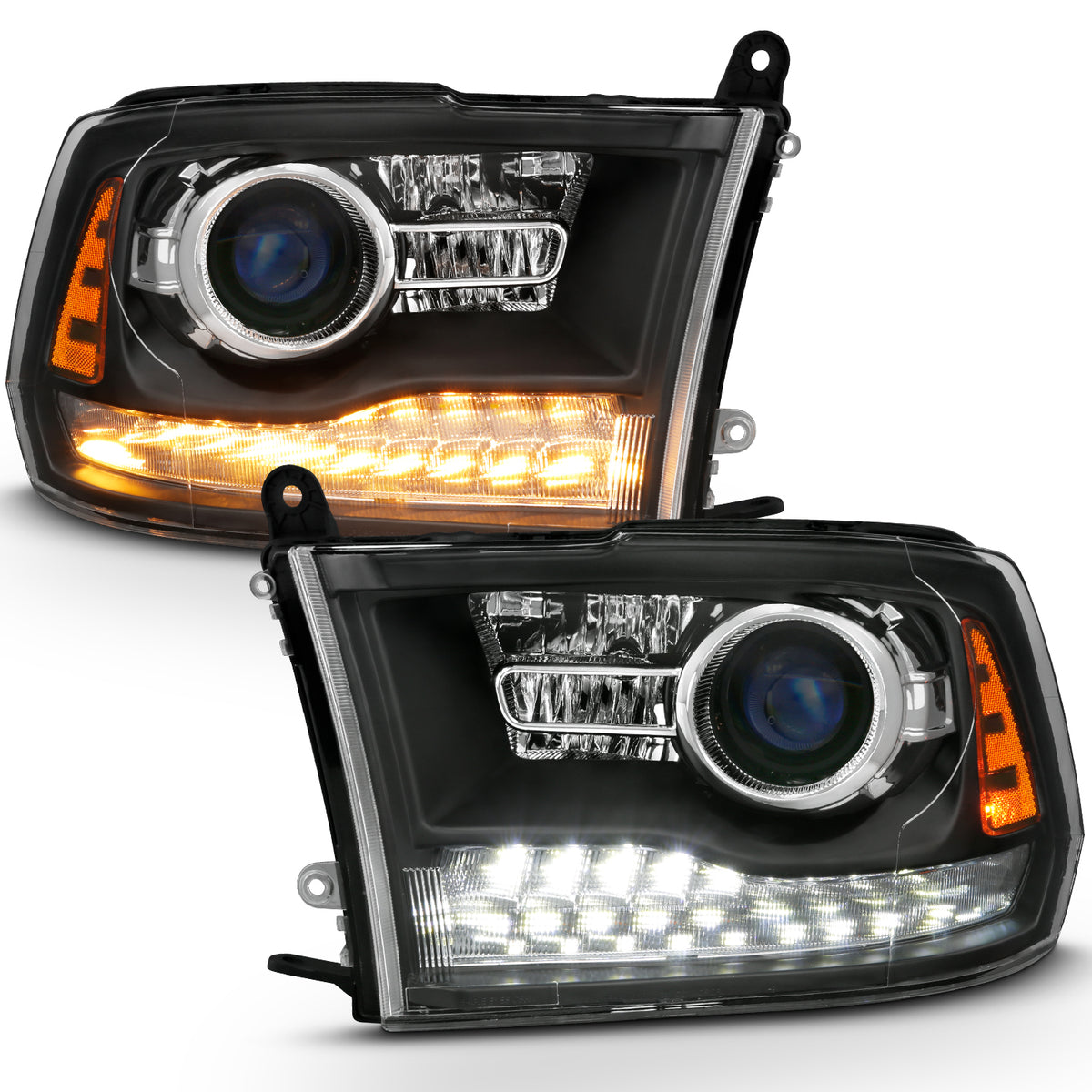 Projector Headlights Plank Style Switchback Matte Black Housing Clear Lens PairRam 1500/2500/3500 2011-2018 AnzoUSA-6