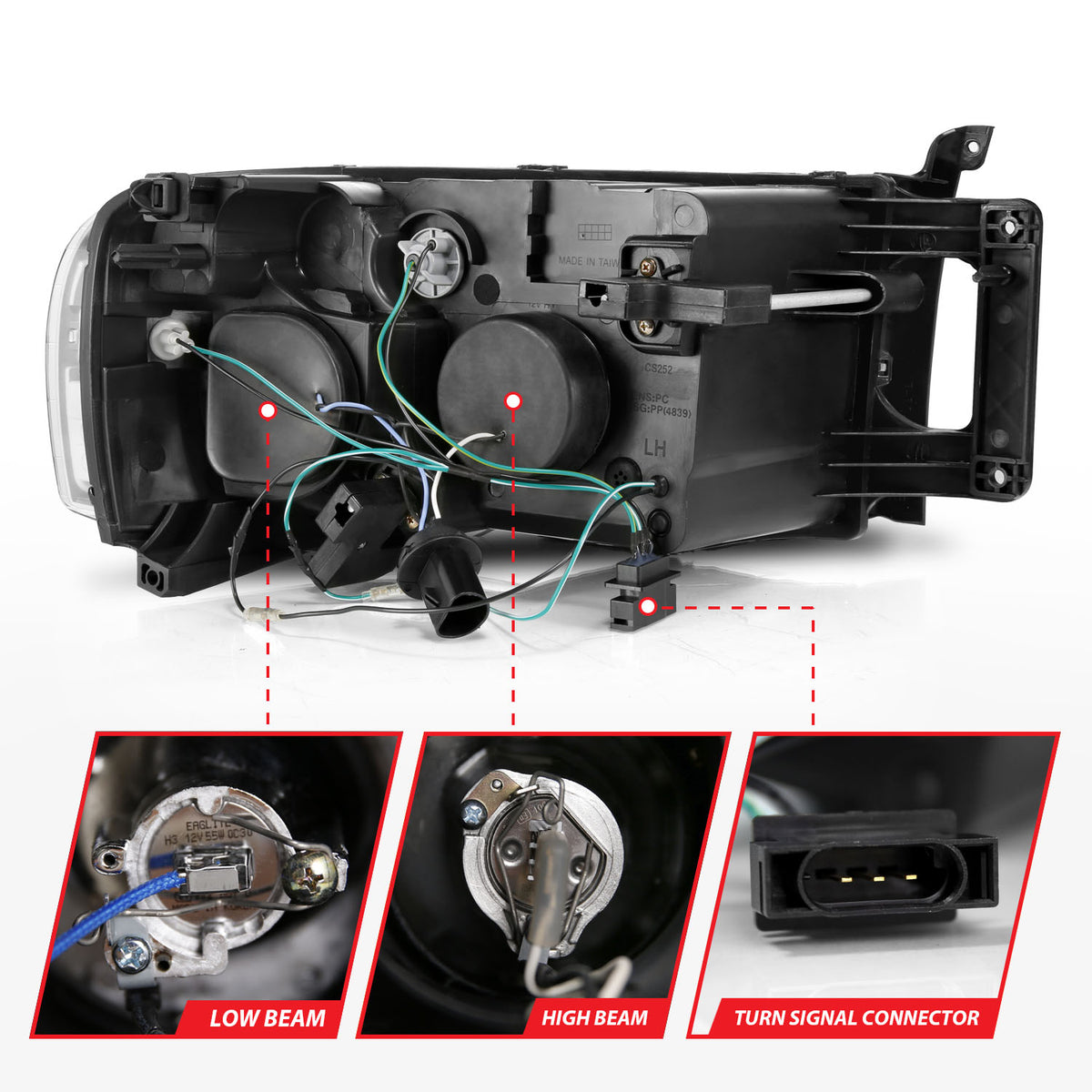 Projector Headlights Chrome Housing W/ Halo Clear Lens Pair Dodge Ram 1500 2002-2005, 2500/3500 2003-2005 AnzoUSA-4