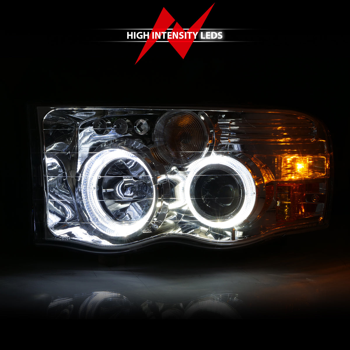 Projector Headlights Chrome Housing W/ Halo Clear Lens Pair Dodge Ram 1500 2002-2005, 2500/3500 2003-2005 AnzoUSA-5