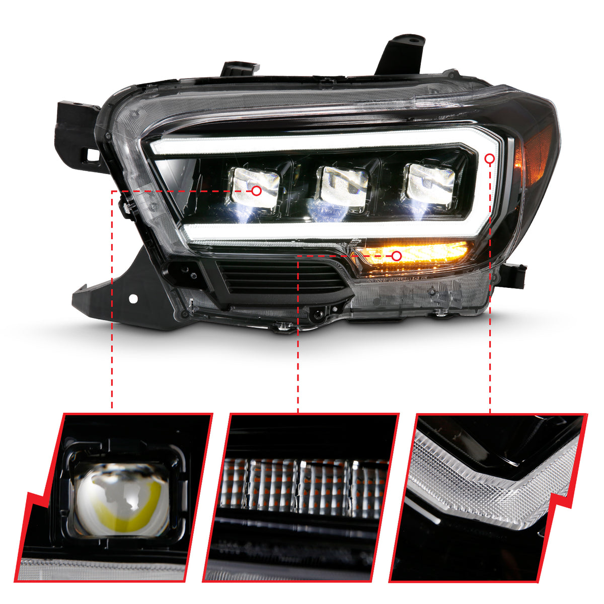 Headlight Set LED Projector Headlights Plank Stye Black Housing Clear Lens Pair Toyota Tacoma 2016-2023 AnzoUSA-2