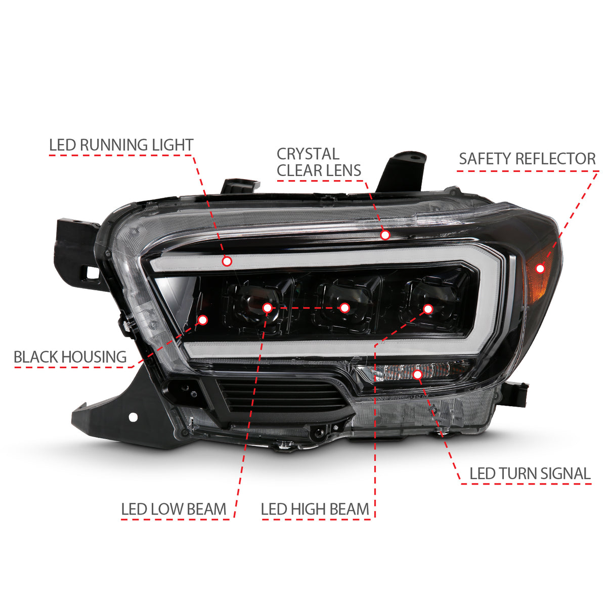 Headlight Set LED Projector Headlights Plank Stye Black Housing Clear Lens Pair Toyota Tacoma 2016-2023 AnzoUSA-3
