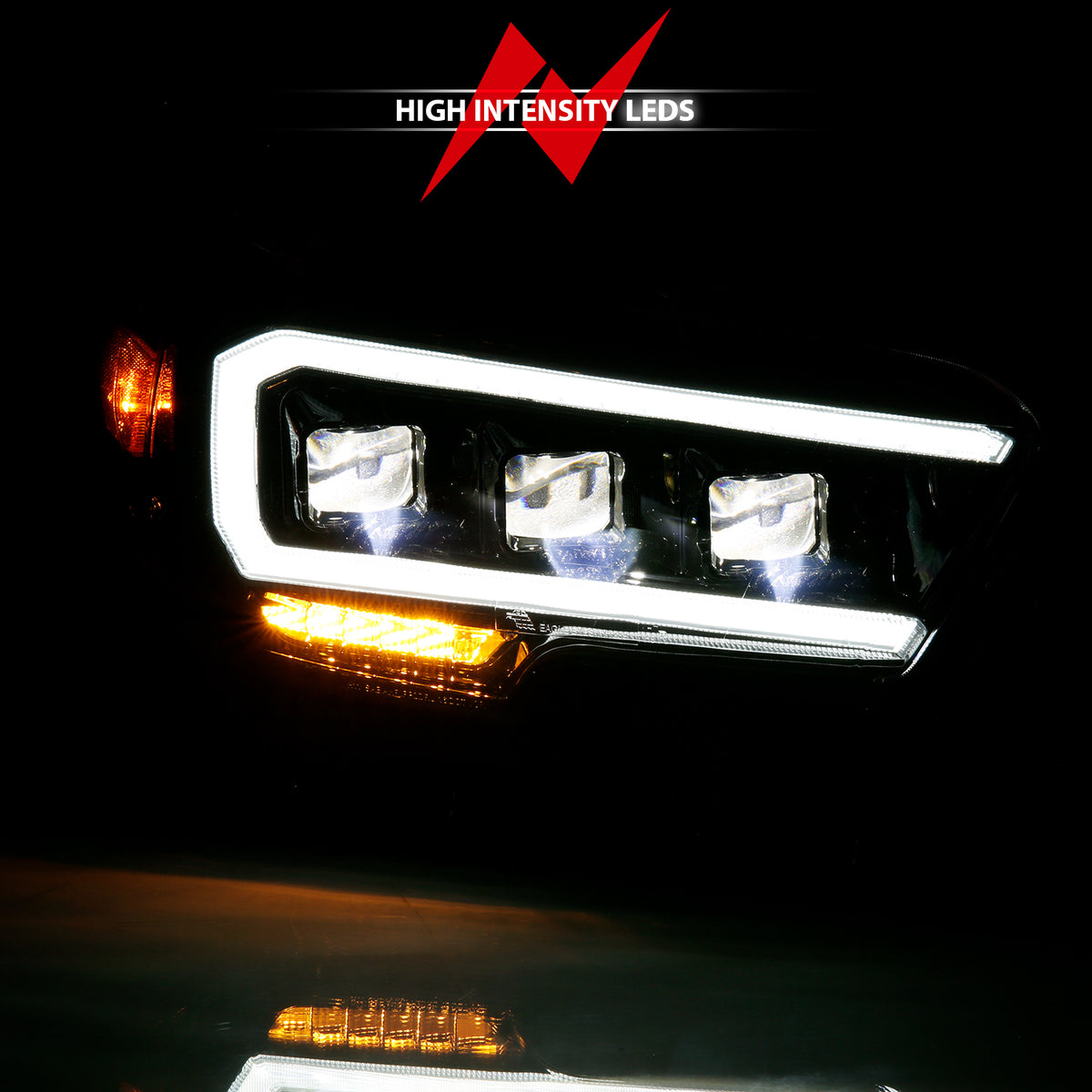 Headlight Set LED Projector Headlights Plank Stye Black Housing Clear Lens Pair Toyota Tacoma 2016-2023 AnzoUSA-5