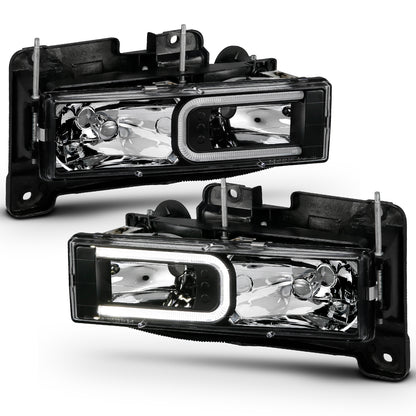 Headlight Set Crystal Headlight Crystal W/ LED Light Bar Style Black Housing Clear Lens Pair Bumper And Corner Lights Are Not Included Chevy/Cadillac Trucks/SUVs 1988-2000 AnzoUSA-1
