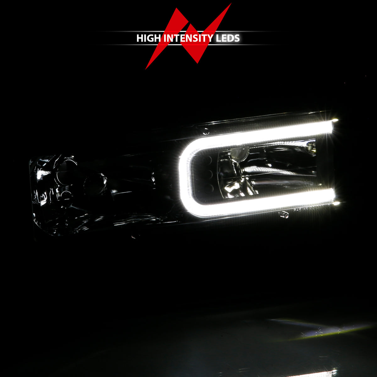 Headlight Set Crystal Headlight Crystal W/ LED Light Bar Style Black Housing Clear Lens Pair Bumper And Corner Lights Are Not Included Chevy/Cadillac Trucks/SUVs 1988-2000 AnzoUSA-5