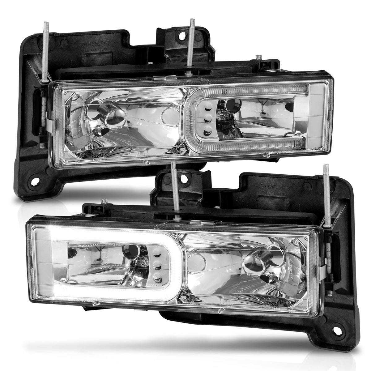Crystal Headlight Set W/ LED Light Bar Style Chrome Housing Clear Lens Pair Chevy/GMC/Cadillac Trucks/SUVs 1988-2000 AnzoUSA-1